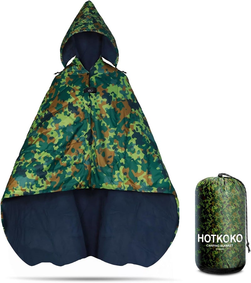hotkoko Hooded Stadium Blanket, Waterproof Fleece Wearable Camping Blanket - Image 1